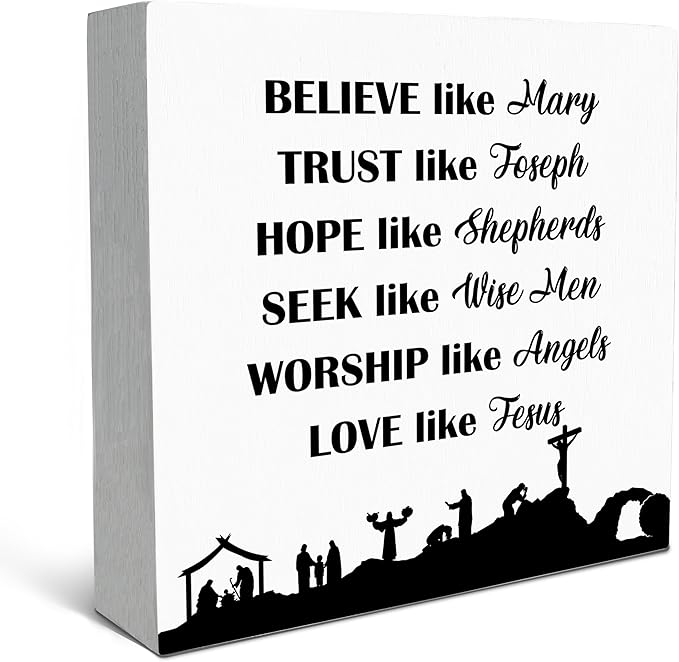 SRADMO Christian Signs for Home Decor, Inspirational Bible Verse Wood Box Sign Desk Decor, Bible Verse Decor, Christian Theme Wooden Block Box Sign Decoration for Home Office Shelf Table Decor