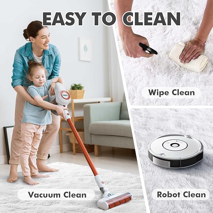 Area Rugs for Living Room, 5x7 Feet Soft Fluffy Shagg Plush Rug High Pile Large Indoor Modern Non-Slip Floor Carpet for Bedroom Nursery Kids Home Room Dorm Decor Aesthetic White