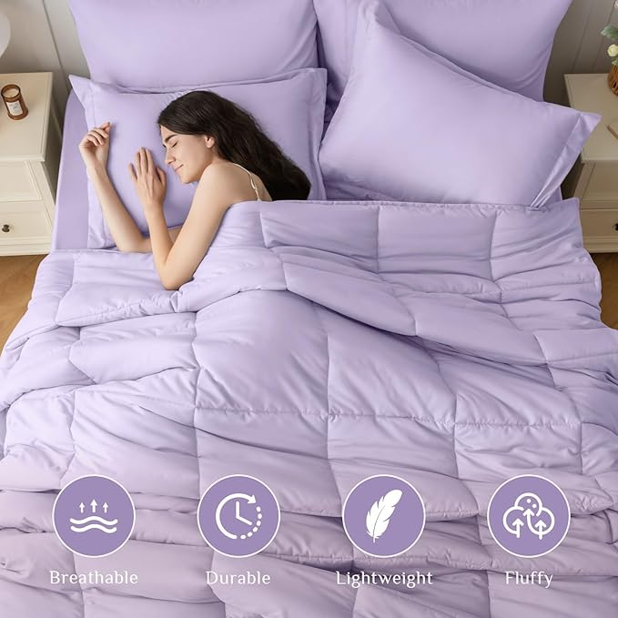 JOLLYVOGUE California King Comforter Set, Ultra-Soft Bed in a Bag Cal King Size 7 Pieces, Oeko-TEX Certified Bedding Set with Down Alternative Comforter, Sheets, Pillowcases & Shams, Lavender