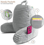 Nestl Reading Pillow with Portable Lap Desk Stand for Laptop 19x11”, Cut Plush Striped Back Pillow, Back Support Pillow, Shredded Memory Foam Bed Rest Pillow with Arms for Kids & Teens, Small - Silver