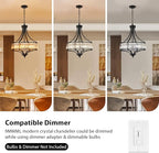 Modern Black Crystal Chandelier, 20 Inch Large Ceiling Pendant Light Fixture with 50'' Adjustable Hanging Chain, 5-Light Farmhouse Chandelier for Dining Room, Living Room, Bedroom, Entryway