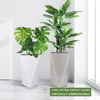 Dexceder 24 Inches Tall Self Watering Planter Diamond Metallic Matte Indoor Outdoor, Thickened Rhombus Large Floor Standing Flower Plant Pot with Water Level Indicator (Gray)