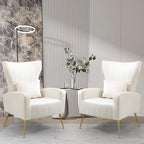 X-VOLSPORT Velvet Accent Chairs Set of 2, Mid Century Modern High Back Living Room Chair with Waist Pillow, Upholstered Arm Chair with Metal Gold Legs for Bedroom, Club, White