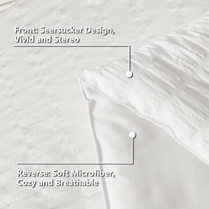 CozyLux Full Size Comforter Sets with Sheets 7 Pieces, White Seersucker Bed in a Bag Textured Luxury Soft Bedding Set with Down Alternative Comforter, Sheets, Pillowcases & Shams for All Seasons