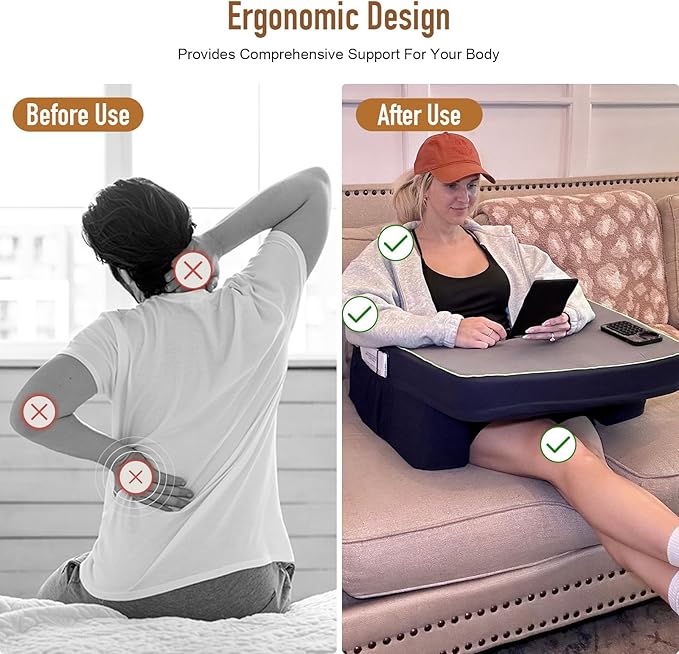 Reading Pillow for Gaming,Arm Rest Pillow for Adult, Memory Foam Gaming Pillow for Reading/Working/Game, Lap Desk Pillow Sitting in Floor Sofa/Bed(Grey and Dark Blue)