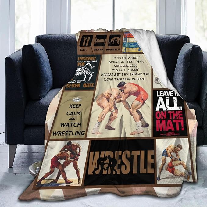 Wrestling Blanket for Boys Girls Women Men Wrestle Gifts Sports Throw Blanket Plush Cozy Flannel Fleece Fuzzy Blankets 80"X60"