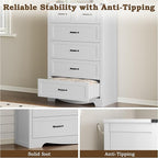 Tall 6-Drawer Dresser for Bedroom, Modern Wooden Chest of Drawers with Metal Handles, Anti-Tipping Design, Sturdy and Stable Storage Organizer for Living Room, Entryway, Home Office