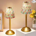 Liliful 2 Pcs LED Portable Cordless Table Lamp Touch Battery Operated Rechargeable Desk Lamp 3 Color Dimmable for Bedroom Living Room Dining (Floral Style,Gold)