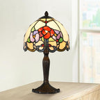 TL0010 Tiffany Lamp Rose Flowers Design Stained Glass Table Lamp 8" D x 14.25" H for Living Room Bedroom Bedside Nightstand Home Office, LED Buld Included (Rose Flower)