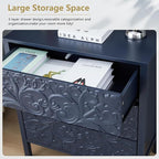 3 Drawer Flower Motif Dresser, Accent Dresser Chest with 3 Drawers, Luxury Nightstands Set of 2 for Bedroom, Small Wide Nightstand for Living Room, Bedroom, Entryway (2, Gray Blue)