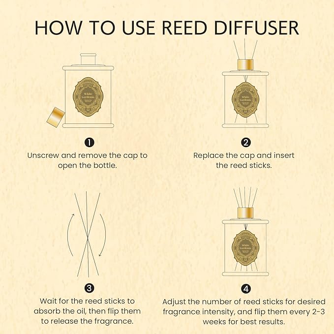 M&SENSE 8.4 oz Large Reed Diffuser for Home | Gardenia Scent Oil Diffuser with Sticks | Bedroom Bathroom Living Room Decor