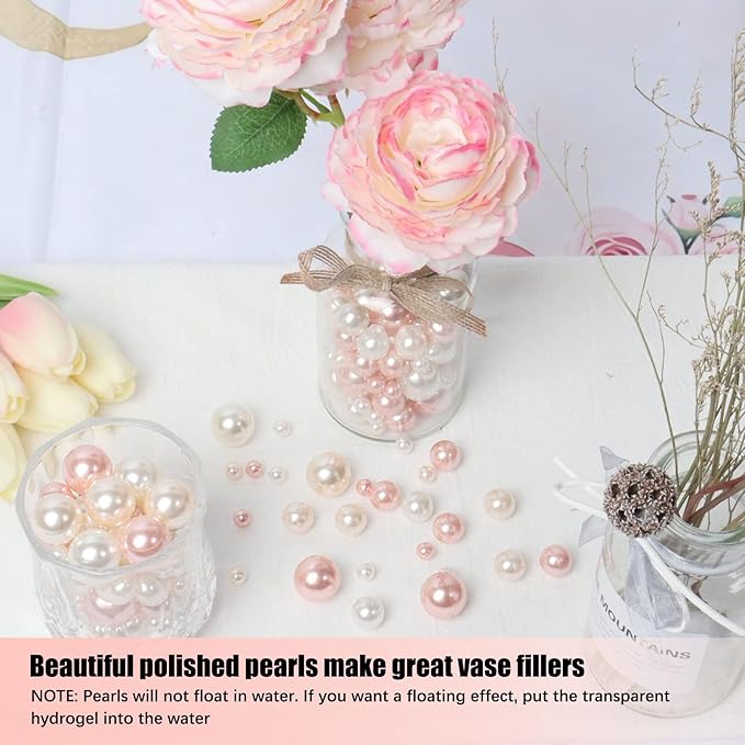 Light Pink Vase Filler | 150PCS Pearls Bead for Centerpieces Vases | 8/14/20 mm No Hole Beads, Fake Pearls for Wedding Birthday Easter Theme Party Table Centerpieces Decor