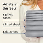 Split King Sheets Set 7 Piece - Includes 4 Pillowcases - Bed Sheets Split King - Soft Hotel Luxury Bedding - Cooling and Breathable - 1 Flat & 2 Fitted & 4 Pillowcases w/ Deep Pockets - Steel Blue