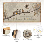 Aurlan His Eye is on the Sparrow Christian Wall Art Framed(40"x20"), Vintage Neutral Birds on Tree Branch Nature Canvas Artwork, Religious Faith Gift Bible Verse Scripture Print Decor for Home Office Bedroom