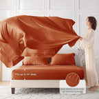 MUXHOMO 7 Pieces Queen Comforter Set, Seersucker Bed in a Bag Queen Size, All Season Luxury Bedding Set with Comforter, Flat Sheet, Fitted Sheet, Pillowcases & Shams, Burnt Orange