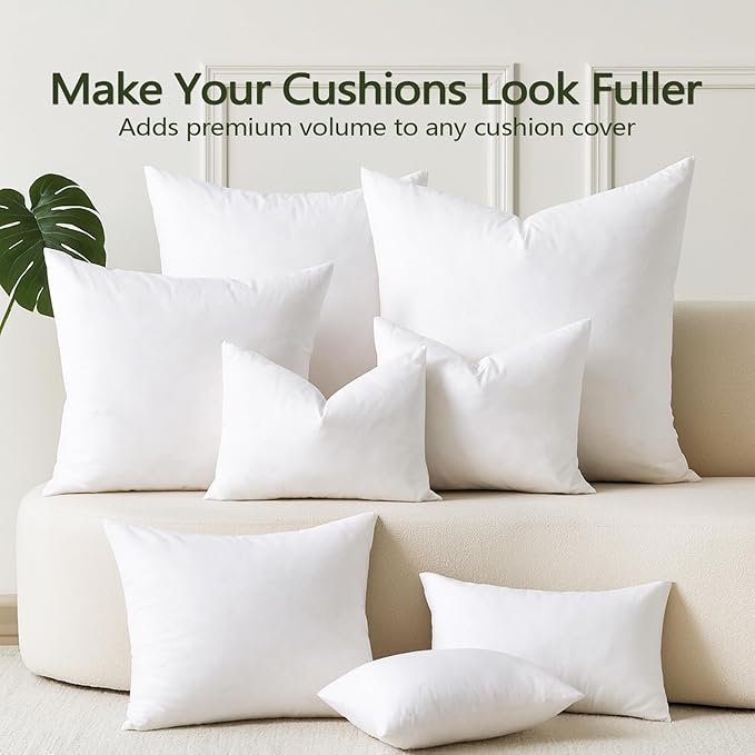 DWR Set of 2 Feather Down Throw Pillow Inserts 18x18 with Organic Cotton Cover, Feather Square White Decorative Pillow Inserts for Bed, Sofa, and Couch