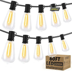 OHLUX Bistro String Lights Outdoor, 60FT Deck Lights with 32 Shatterproof ST38 Vintage Edison Bulbs, 2200K Warm Dimmable Connectable LED Light String for Outside Porch Yard Gazebos Balcony Garden