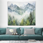 HZOHNAGO Mountain Tapestry Misty Green Forest Mountain Pattern Printed Wall Tapestry Wall Hanging for Bedroom Living Room Dorm 60" W x 50" H