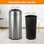 BEAMNOVA 16.5 Gallon Trash Can Open Top Outdoor Indoor Commercial Stainless Steel Industrial Waste Basket Container, Gray Large Garbage Enclosure with Lid