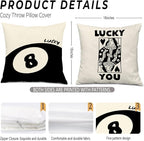 Trendy Retro Black 8 Ball Lucky You Poker Pillow Covers 18x18, Downtown Girl Room Decor, Funky Y2K Lucky You Decorative Throw Pillow Covers for Girls Room Dorm Apartment Home, Set of 2
