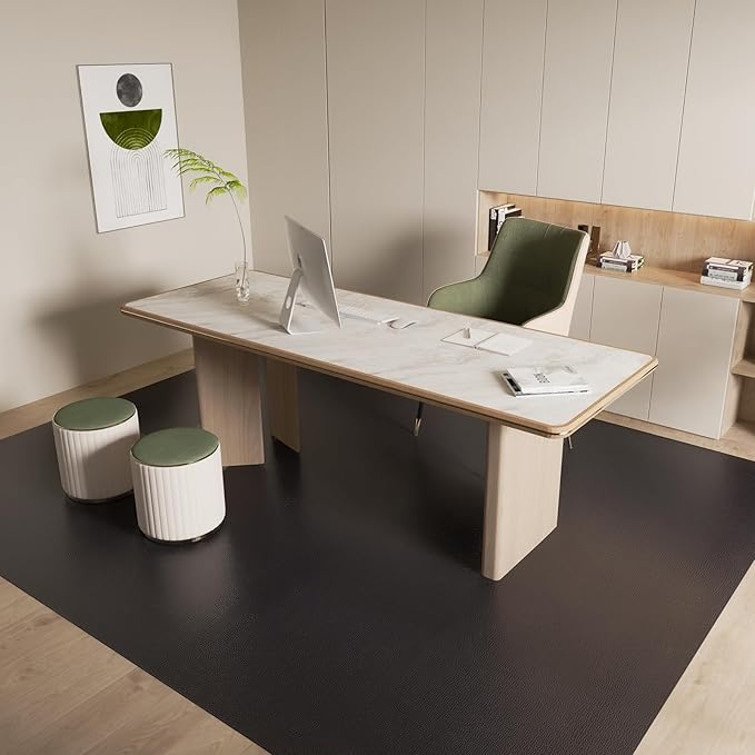 Floor Mat for Living Room, 5' X 7' Area Rug for Dining Room, Bedroom, Waterproof Vinyl Floor Mat for Outdoor Indoor, Slip Resistant Floor Protector Desk Chair Mat for Home Office, Black