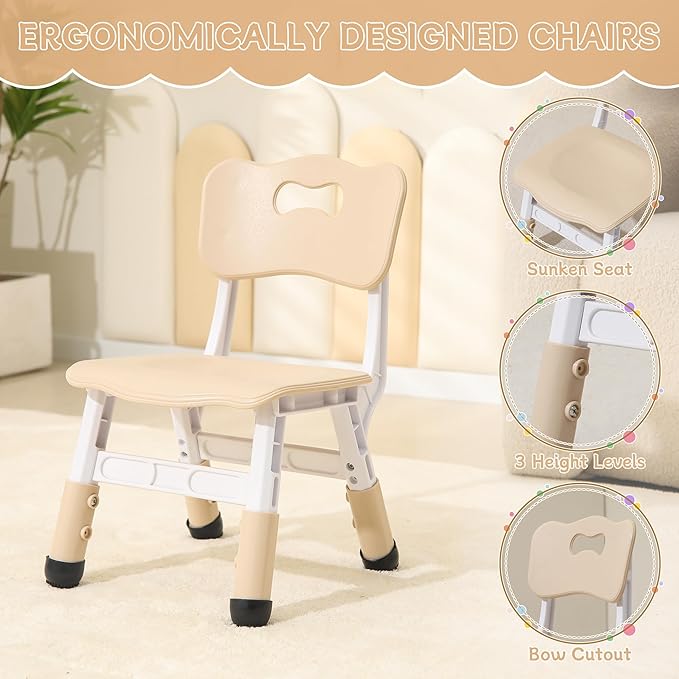 Height-Adjustable Kids Table and Chairs, 31.5''L x 23.6''W Toddler Table and 4 Chairs Set with Anti-Slip Foot Covers, Children Activity Table for Ages 2-10, Graffiti Desktop