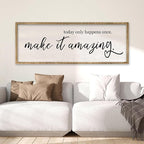 RLWangChao Today Only Happens Once Make It Amazing Wall Art Decor 40x15 Inch Large Inspirational Quote Sign Rustic Living Room Vintage Wood Frame Office Motivational Home Wall Hanging (Wood)