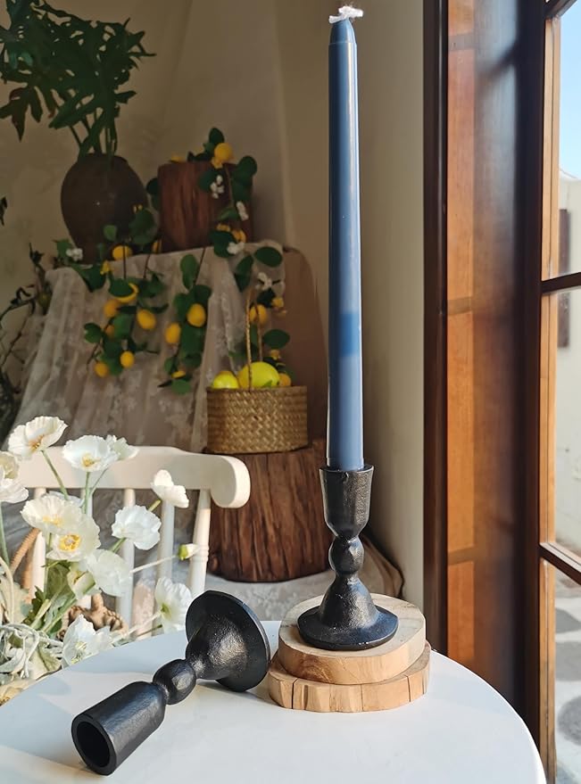 Antique Black Iron Taper Candle Holders - Candlestick Holder for Weddings, Dining, and Parties, Candle Stand Set of 2 (Black)