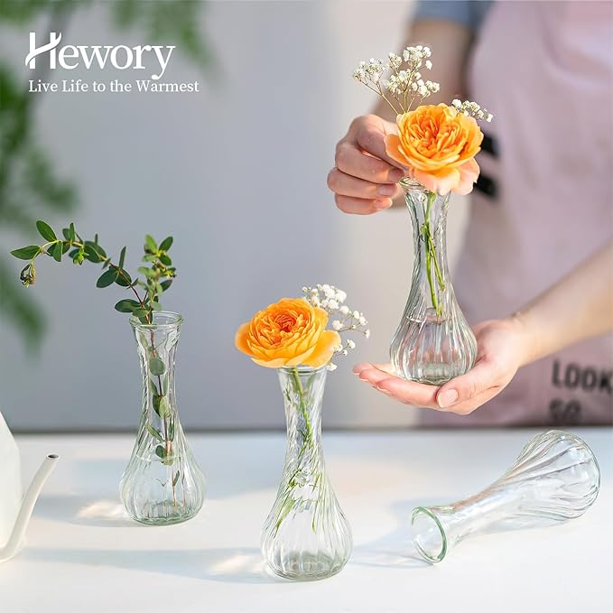 Glass Bud Vase Set of 12 - Hewory Small Vases for Flowers, Clear Bud Vases in Bulk, Cute Glass Vases for Centerpieces, Mini Floral Vase for Wedding, Events, Home Decor, Table Centerpiece