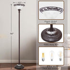 Luvkczc Torchiere Floor Lamp for Living Room - 70" Victorian Floor Lamp with with Etched Glass Shade, Vintage Standing Corner Tall Reading Light for Bedroom Office