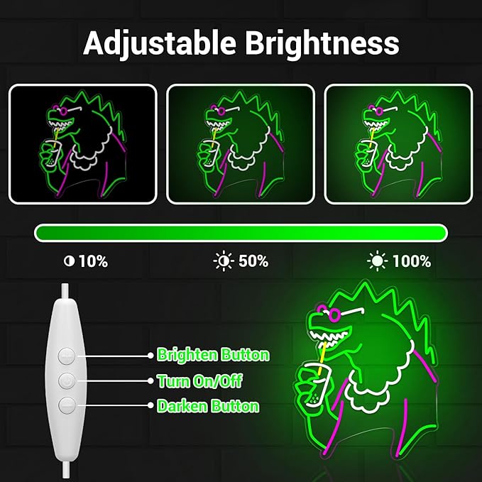 Funny Neon Signs Dimmable LED Trendy Dinosaurs Neon Signs for Wall Decor Mens Cave Urban Style Home Bar Bedroom Art Decor Christmas Gifts