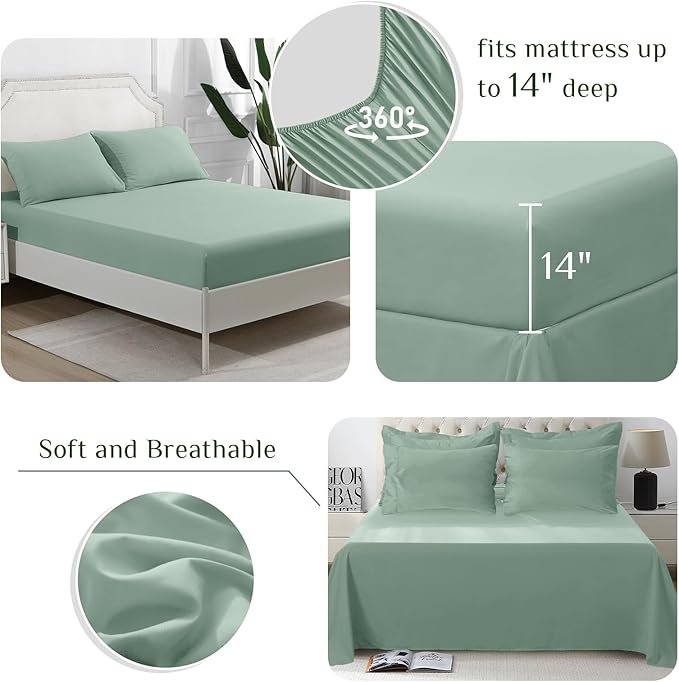 JOLLYVOGUE King Comforter Set, Ultra-Soft Bed in a Bag King Size 7 Pieces, Oeko-TEX Certified Bedding Set with Down Alternative Comforter, Sheets, Pillowcases & Shams, Sage Green