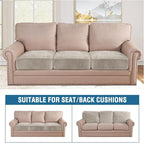 H.VERSAILTEX Velvet Stretch Couch Cushion Cover Plush Cushion Slipcover for Chair Loveseat Sofa Cushion Furniture Protector Seat Cushion Sofa Cover (3 Piece XL Sofa Cushion Covers, Oatmeal)