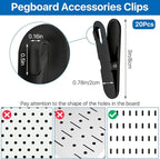 Black Pegboard Clips, 20 Pcs Metal Pegboard Accessories Clips, Pegboard Clips for Hanging Photos, Pegboard Attachment Clips for Kitchen, Bathroom, Living Room, Office