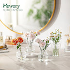 Hewory Ribbed Bud Vases for Centerpieces: Set of 16 Small Clear Glass Vase for Bridal Baby Shower Home Decor - Modern Table Decoration for Wedding & Event Planners