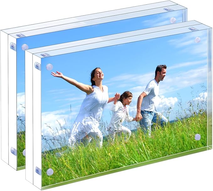 Acrylic Picture Frame, 2pack 4x6 Inch Clear Photo Double-Sided Frames, Magnetic 12+12MM Thickness Picture Frame Clear Photo Frame Stand, Double-Sided Acrylic Frame Stand