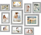 Picture Frames Set of 10 Gray Wood Grain, Bulk MDF Frames for 8x10, 5x7, 4x6 Photos Real Glass for Wall or Tabletop