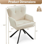 Fabric Dining Chair Modern Upholstered Swivel Dining Room Chairs Comfy Accent Armchair with Mid Back, Desk Arm Chair No Wheels for Kitchen/Living Room/Dining Room, White