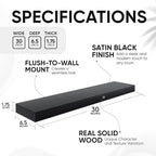 Homeforia Black Floating Shelves 30 inches Long, High End Solid Real Wood 30 inch Floating Shelf for Wall Mounted, Black Wooden 30in Floating Shelves, Heavy Duty Bracket, 30 X 6.5 X 1.75 in, Set of 3