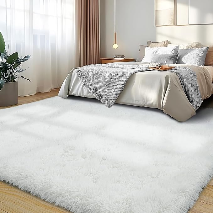 Soft Plush Shag Rug 5x7, Ultra Fluffy Rug for Living Room Bedroom, Non-Slip Fuzzy Large Area Rug for Living Room, Carpet for Girl Boy Kids, Modern Indoor Home Decor Aesthetic, Cream White