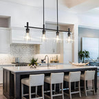 Black Kitchen Island Lighting Linear Chandeliers with Glass Shades Hanging Farmhouse Pendant Light Fixtures for Dining Room, 4 Lights
