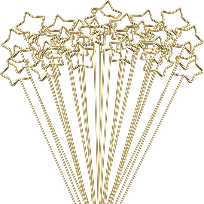 Tinsow 30 Pcs Metal Floral Place Card Holder, 13.4 Inch Flower Picks Clip for Floral Arrangement, Golden Gift Card Holder for Wedding and Party (Stars)
