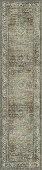 Runner Rug for Hallway Kitchen, 2x8 Machine Washable Runners Rug for Entryway, Soft Modern Boho Throw Rugs, Low Pile Floor Cover with Non Slip Backing, Distressed Light Greyish Sage Green