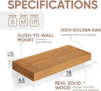 Homeforia 18 inch Golden Oak Floating Shelf, High End Solid Real Wood 18inch Small Floating Shelves for Wall Mounted, Oak Wooden 18in Floating Shelves, Heavy Duty Bracket, 18 X 6.5 X 1.75 in, Set of 2