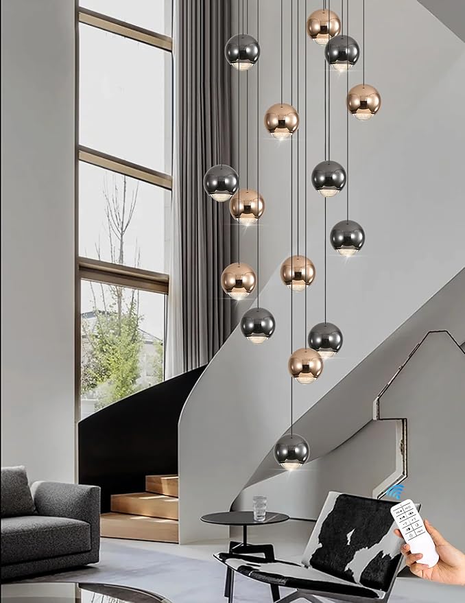 Chandeliers for Dining Room Flush Mount Dimmable Round Ceiling Light for Living Room 15 Lights Crystal Raindrop Chandelier D24''xH118''