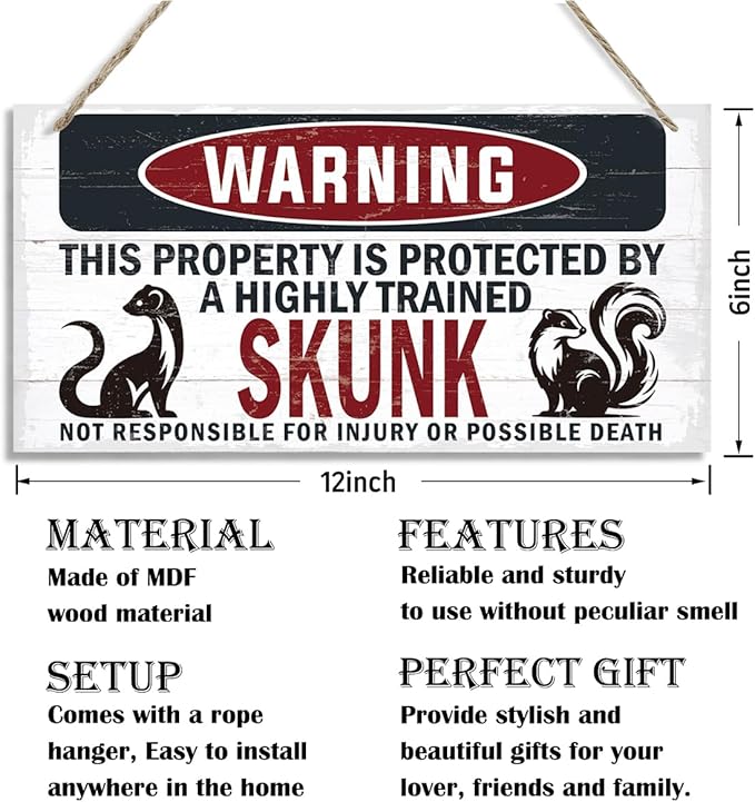 Warning Sign, Skunk Warning Wood Plaque Sign, Funny Door Signs, Decorative Wood Hanging Suspension Plaque, Farmhouse Wooden Wall Decor, Outdoor Hanging Wooden Signs