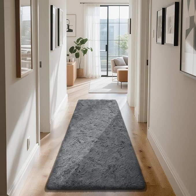 Soft Runner Rugs for Bedroom, Dark Grey 2x6 Area Rugs Fluffy Rug Shaggy Area Rug Carpet, Bedside Rug for Living Room Bedroom Kids Room Home Decor
