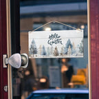 DUXMNAMG Hello Winter Welcome Hanging Wooden Signs 12x6, Pine Tree Decor, Winter Door Decorations, Winter Door Sign, Rustic Winter Christmas Snowflakes Trees Home Room Office Hanging Wall Decor