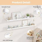 Fun Memories Picture Ledge Shelf for Wall, 48 inch Pine Wood Nursery Book Shelves Set of 2- Wall Book Shelves for Kids Room, Home Decor - Kitchen Spice-White