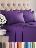 Full Sheets Set 6 Piece - Includes 4 Pillowcases - Bed Sheets Full Size - Soft Hotel Luxury Bedding - Cooling, Comfy, Fade Free & Breathable - 1 Flat, 1 Fitted & 4 Pillowcases w/ Deep Pockets - Purple